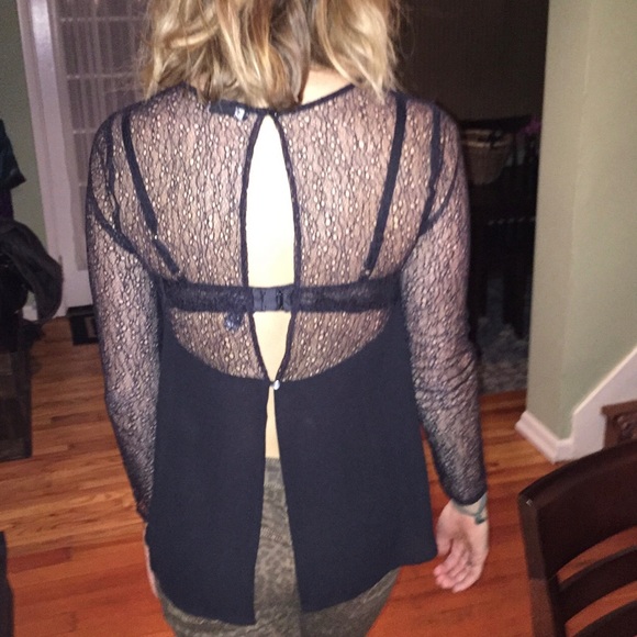 Trouve Sheer Top with Lace Arms - Picture 5 of 5